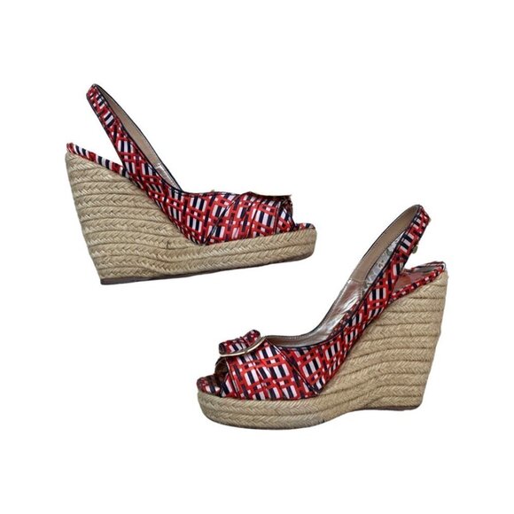 Roger Vivier Red White Blue Wedge Heels size 38 - Picture 1 of 8